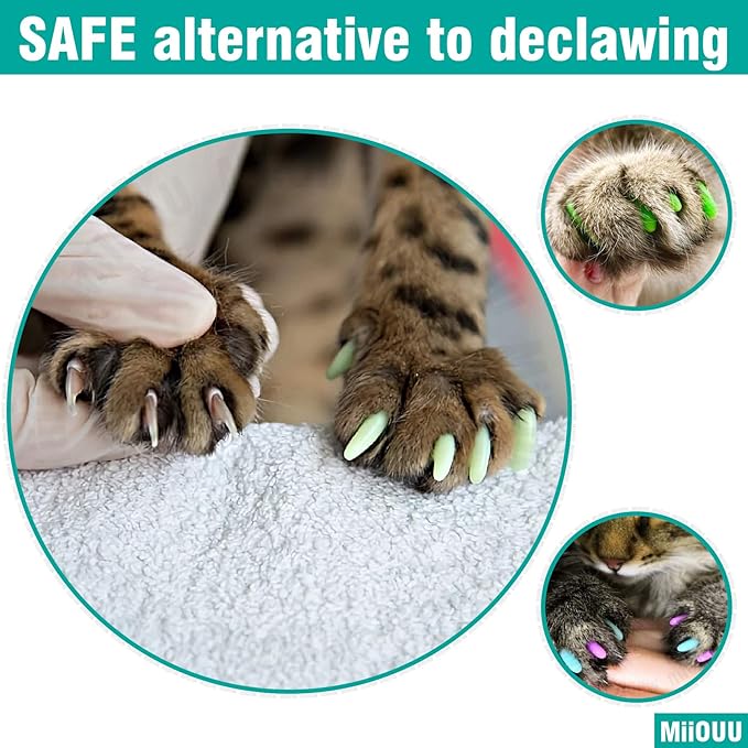 10x Colors / 100 pcs Cat Nail Caps | Cat Claw Covers with Adhesives and Applicators | Alpha (L)