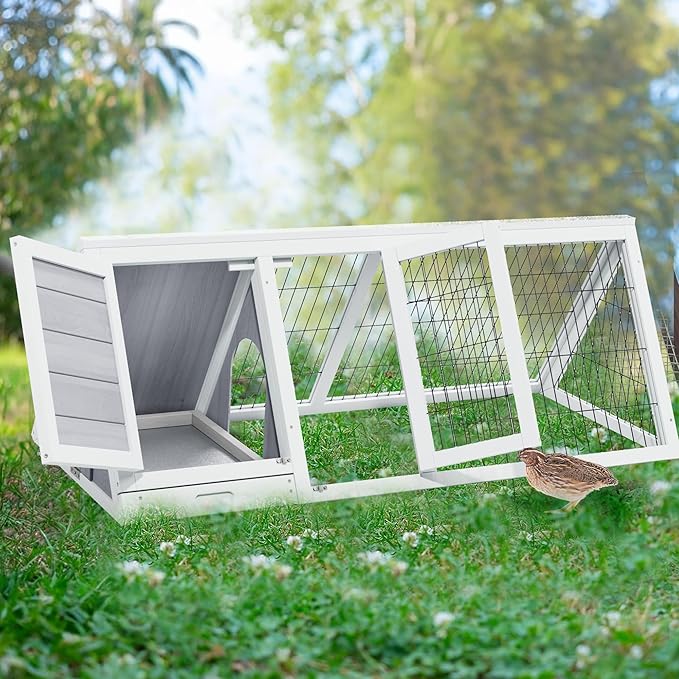 Wooden Quail Cage Indoor Outdoor,A-Frame Quail Coop,Triangle Rabbit Hutch with 2 Doors & Ventilating Wire for Small Animals,Sold by XilishppEcxEco (Grey)