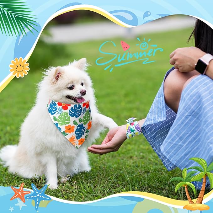 Weewooday 50 Pcs Hawaiian Dog Bandanas Bulk for Dogs Soft Bibs Adjustable Triangle pet Bandana for Small Medium Large Costume(Hawaii Pattern, 19.7 x 13.8 x 13.8 Inch)