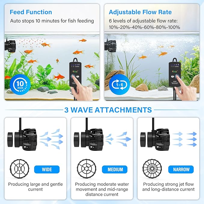 hygger Aquarium Wave Maker for 5-10 Gallon Fish Tanks, Adjustable DC Power Heads for Aquarium with Controller, Aquarium Circulation Pump With Magnetic Base for Saltwater Freshwater Tank 660 GPH