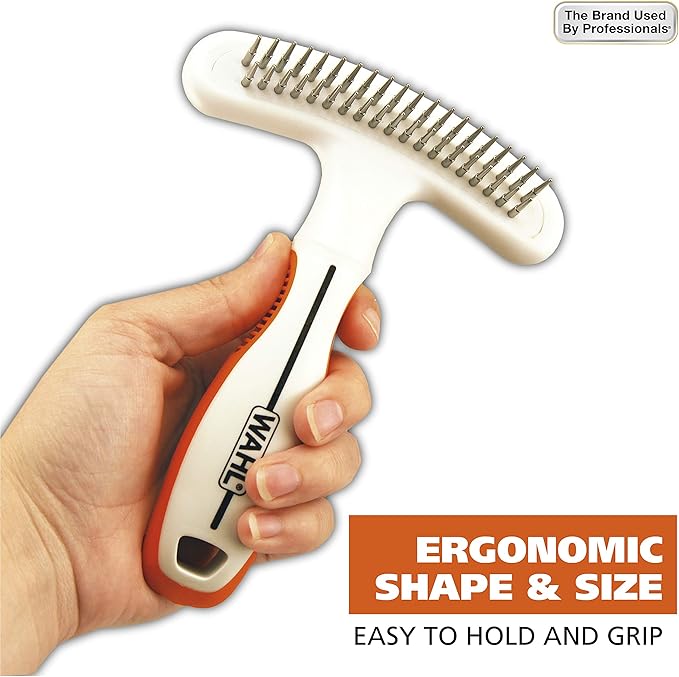 Wahl 2-in-1 Combination Double Row Pet Rake with Hair Shedding Blade for Dog or Cat Fur by The Brand Used by Professionals – Model 858424