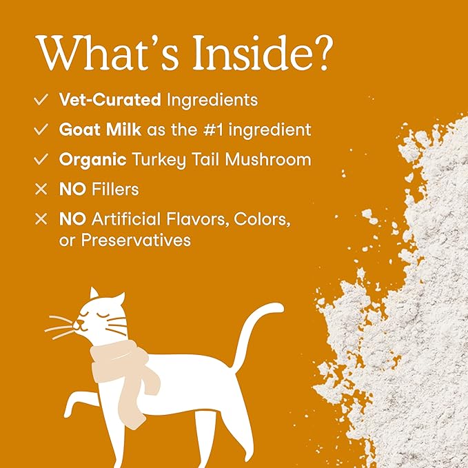 Fera Pets Immune Goat Milk for Dogs & Cats with Colostrum, Organic Turkey Tail Mushroom, & Probiotics - Improves Immune Response - for Picky Eaters - Powder - 60 TSP