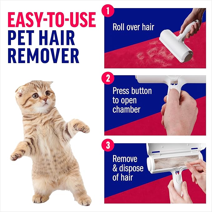 ChomChom Roller Pet Hair Remover and Reusable Lint Roller - Cat and Dog Hair Remover for Furniture, Couch, Carpet, Clothing and Bedding - Portable, Multi-Surface Fur Removal Tool (White)