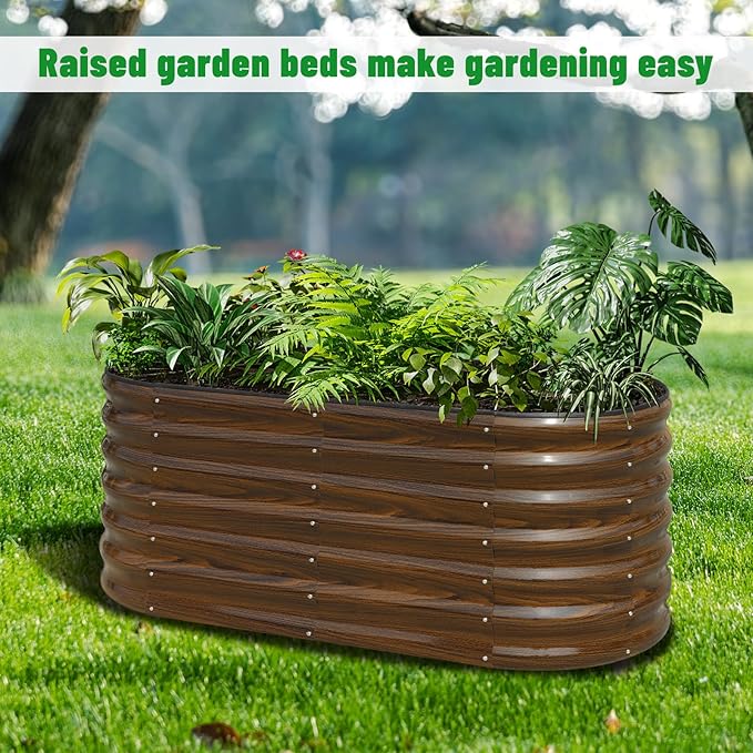 SnugNiture Galvanized Steel Raised Garden Bed, 4x2x2 ft, Outdoor Oval Deep Root Planter Box for Growing Vegetables, Flowers and Fruits