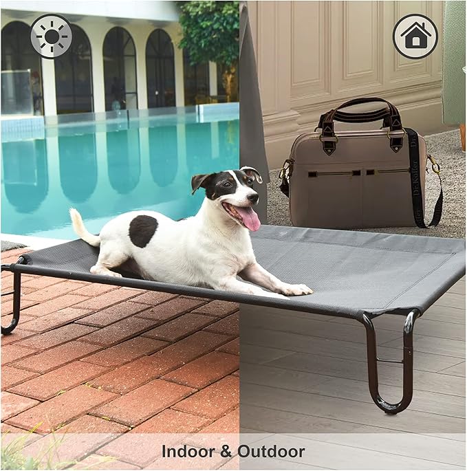Pettycare Elevated Outdoor Dog Bed - Medium Dog Cot, Waterproof, Cooling, Non Slip, Up to 40 lbs, Grey