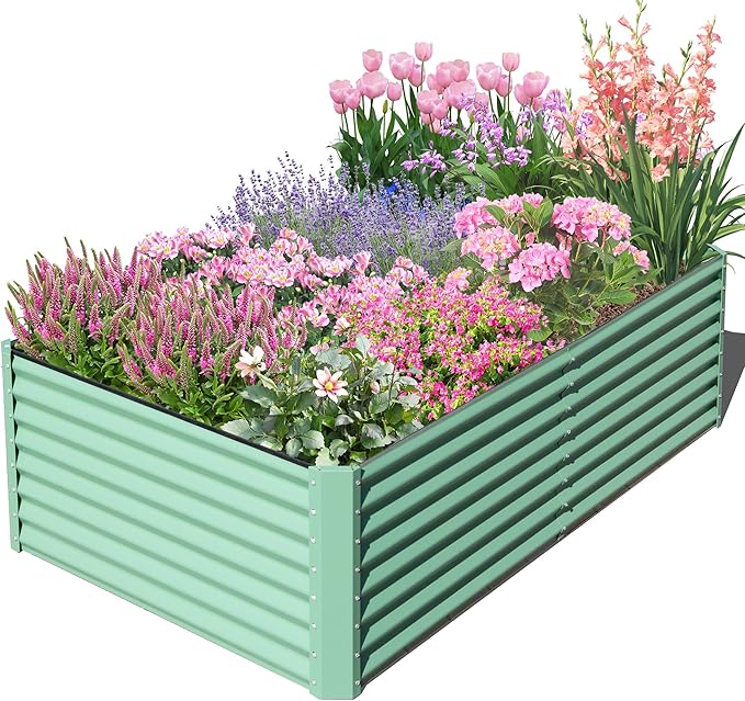Domi Raised Garden Beds Outdoor, 8x4x2ft Thickening Tall Metal Rectangular Deep Root Box Planter for Vegetables, Flowers, Herbs, and Succulents 2" Deep w/ 456 Gallon Capacity - Green