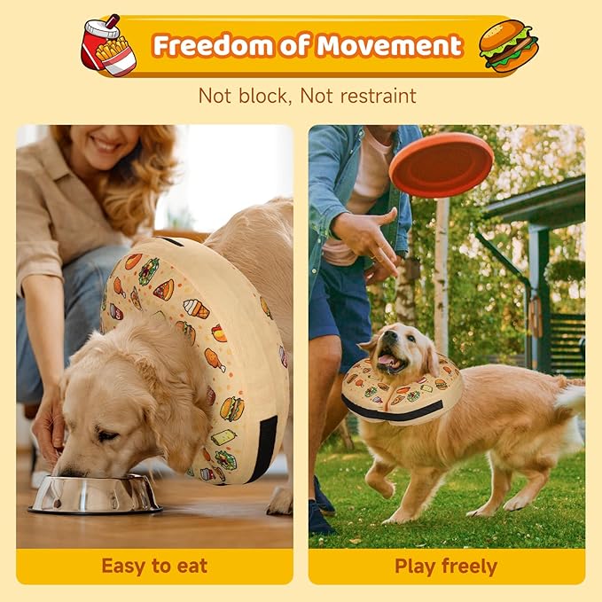 Grand Line Hamburger Inflatable Collar for Dogs and Cats, Soft Protective Recovery Cone After Surgery, Blow up Pet Collar Cone, E-Collar Alternative Does not Block Vision (X-Large)