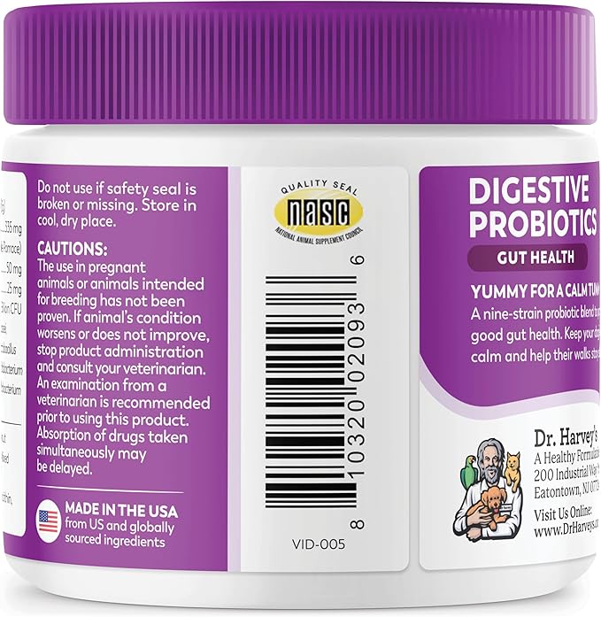 Dr. Harvey's Digestive Probiotic Soft Chews for Dogs, 7 Probiotics for Gut Health, Diarrhea and Bowel Support, Peanut Butter Flavor (90 Chews)