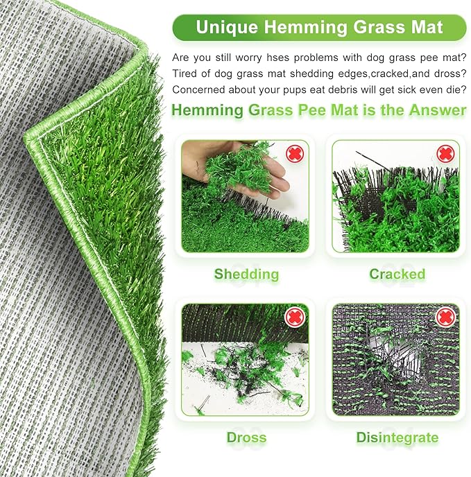 Hompet Dog Grass Pad with Tray Large, Puppy Turf Potty Reusable Training Pads with Pee Baffle, Artificial Grass Patch for Indoor and Outdoor Use, Ideal for Small and Medium Dogs (30"×20")