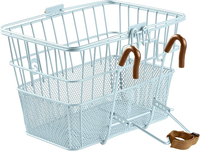 Retrospec Apollo Detachable Front Bike Basket Steel Half-Mesh with Integrated Detachable Hooks and Built-In Handle, Easy Assembly and Portability for Bicycles