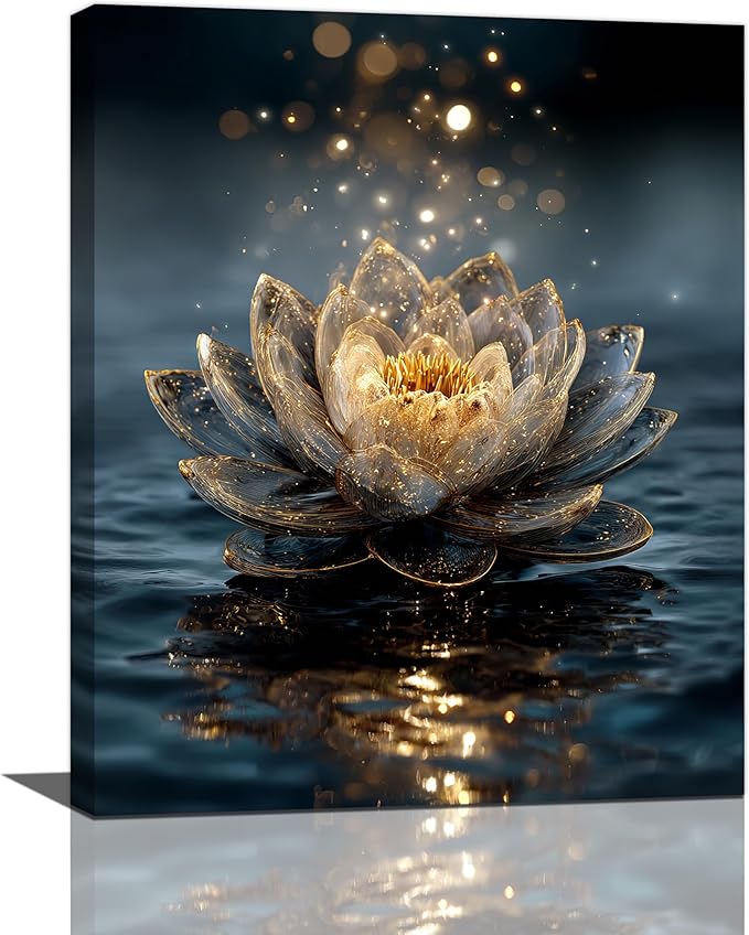 Zen Lotus Canvas Wall Art Mystical Lotus Bloom in Water Aesthetic Pictures Wall Decor Modern Meditation Spiritual Painting Print Framed Artwork Decorations Gifts for Yoga Spa Room Bathroom 16"x20"