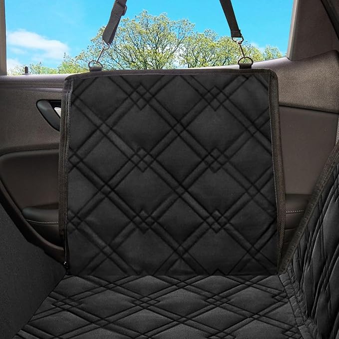 Meadowlark XL Dog Seat Covers Unique Design & Full Car Protection-Doors,Headrests & Backseat. Extra Durable Zippered Side Flap, Waterproof Hammock Pet Seat Cover + Seat Belt & 2 Headrest Protectors