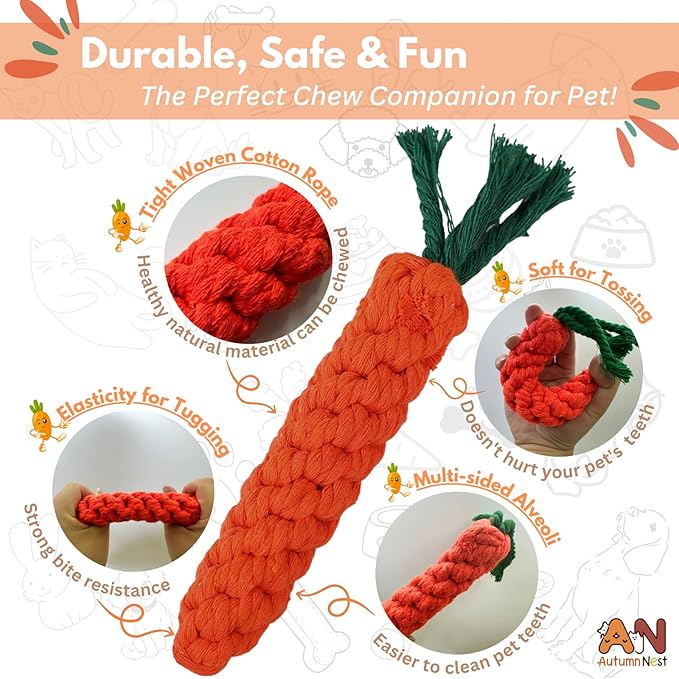 3PCS Orange Woven Pet Chew Set, Puppy Teething Chews, Dog Chew Treats, Cat Teething Playset, Safe Braided Chews for Pets, Durable & Interactive