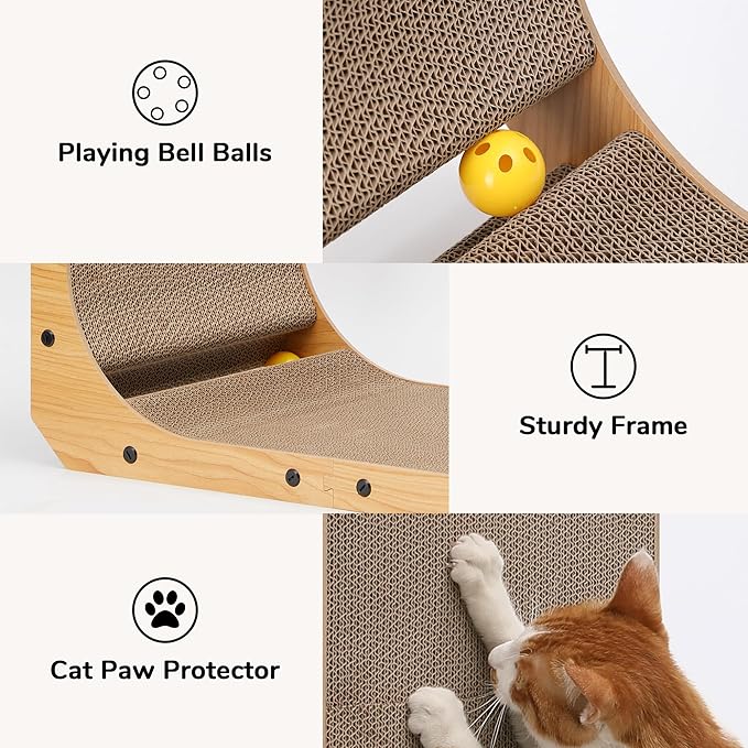 FUKUMARU Cat Scratcher, 32.7 Inch L Shape Cat Scratch Pad Wall Mounted, Cat Scratching Cardboard with Ball Toy for Indoor Cats, Extra Large