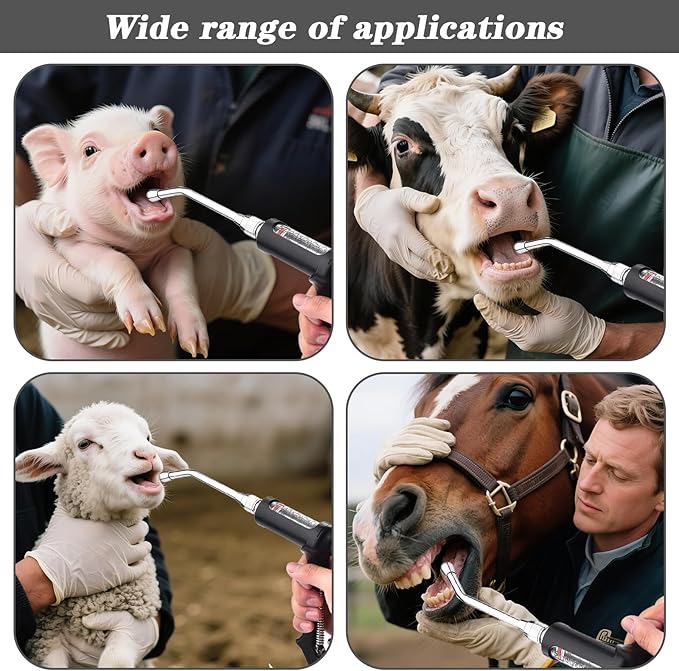 30ML Veterinary Metal Feeding Gun, Continuous Drench Gun Dosing Device Veterinary Adjustable Medicine Dispenser Husbandry Autonomous Feeding Tool, Pig Cattle, Sheep, Horse for Drench Gun