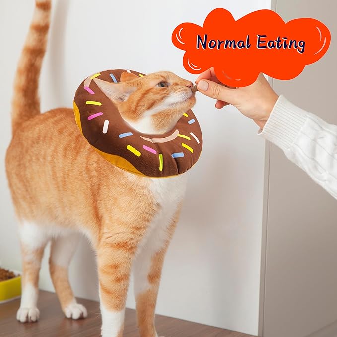 Cat Cone Collar Soft, Adjustable Cat Recovery Collars Spay Cone to Stop Licking, Cute Donut E Collar After Surgery, Wound Healing Elizabethan Collar for Kittens (Donut Brown, Small)