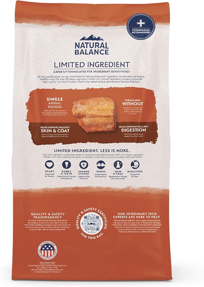 Natural Balance Limited Ingredient Adult Grain-Free Dry Dog Food, Salmon & Sweet Potato Recipe, 4 Pound (Pack of 1)