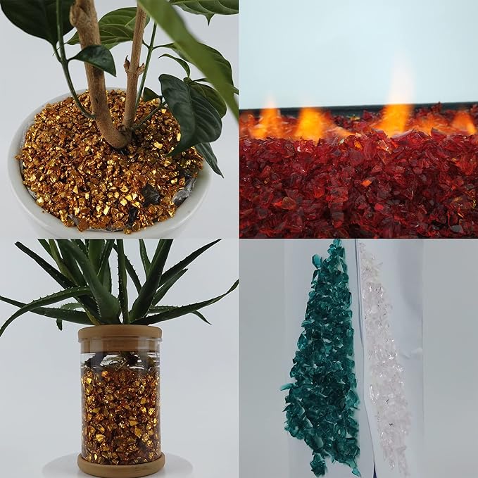 TWINKLING High Luster Fire Glass Gravel Stone Glitter,Broken Glass,Fire Gems Chips,Crushed Glass for Fire Pit Crafts Resin Art Aquarium Garden Decoration,3-6mm,1-Pound Jar (Black)