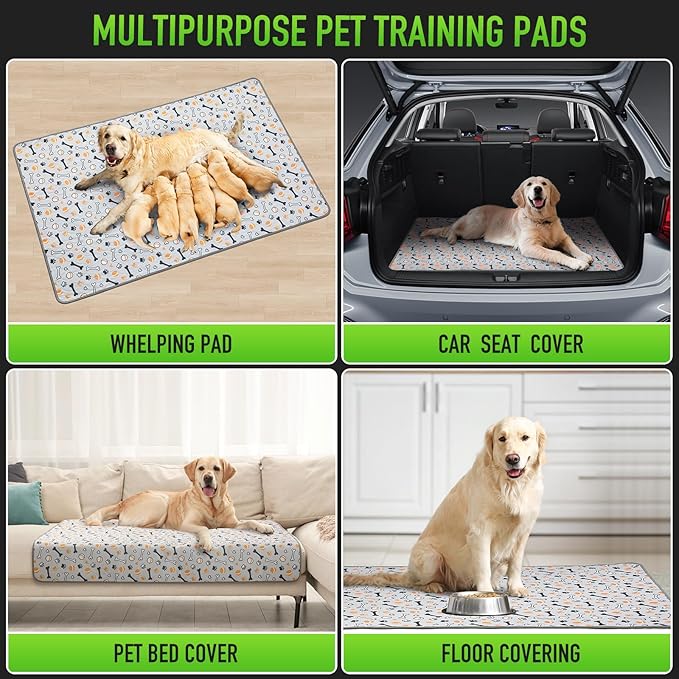 Hompet Washable Pee Pads for Dogs, 51"x28", 2-Pack Thick Heavy Absorbency Reusable Pee Pads Prevent Leakage Non-Slip, Pet Training Pads for Puppy Playpen, Crate, Potty, Floor, Bed, Sofa