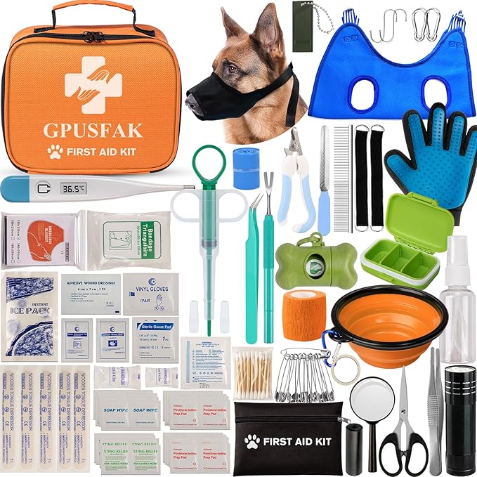 Dog First Aid Kit - Pet First Aid Kit for Dogs Pet Emergency Kit with Grooming Hammock Harness Nail Clipper First Aid Supplies for Home Camping