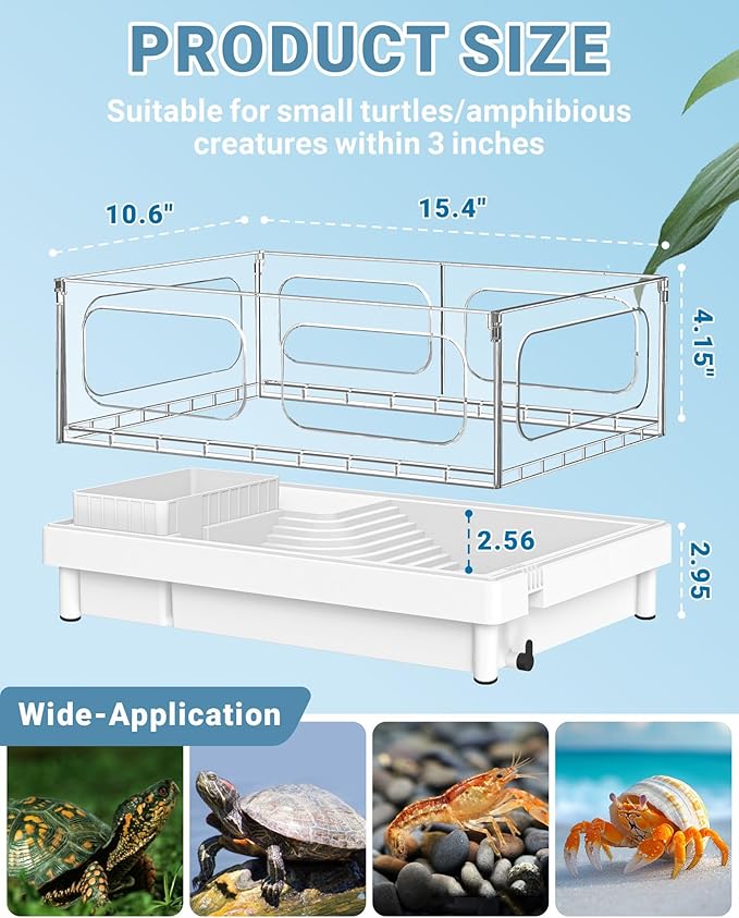 GOZILLA Small Turtle Tank Kit(Tank+Lamp+Filter), Acrylic Turtle Starter Kit with Adjustable Lamp, Reptile Habitat and Terrarium with Multi-Functional Areas for Small Reptiles. (White Kit)