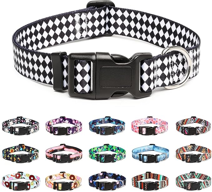 Mercano Adjustable Dog Collar - Special Design Patterns, Soft Nylon Comfortable Durable Pet Collar for Small Medium Large Dogs (M, Rhomb)