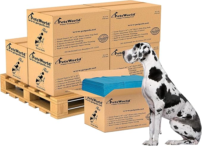 PETSWORLD Giant Dog Potty Pads, Odor-Eliminating, 36" x 36", Ultra Absorbent 5-Layer Leak-Proof Training Pads for Dogs & Cats (36x36, 2400 Count)