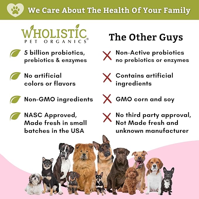 Wholistic Pet Organics:Dog Probiotics and Digestive Enzymes-Probiotic Chews for Dogs Digestive Health,Support Gut Health Immune Supplement Prevents Dog Digestive Problems (Original, 240 Count)