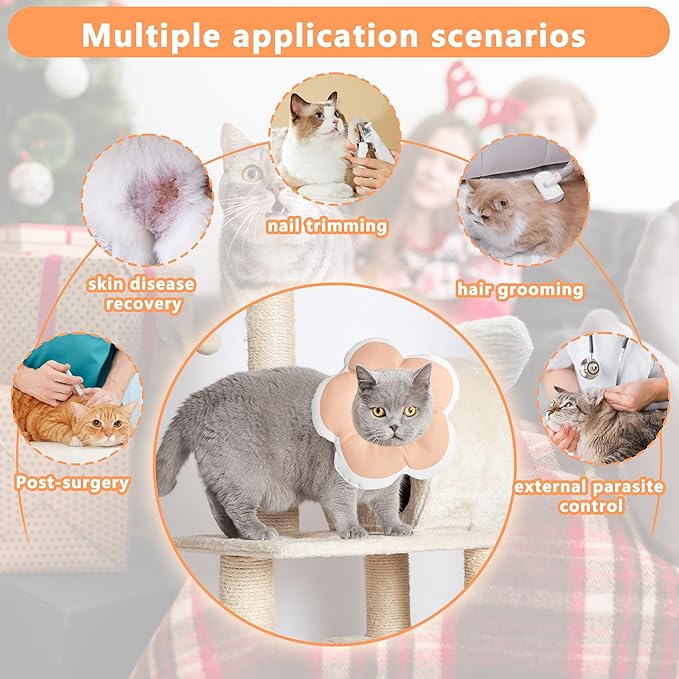 Cat Cone Collar Soft, Waterproof Cats Cones to Stop Licking After Surgery, Adjustable Soft Elizabeth Cats Collars for Wound Healing, Flower Shape Cat Recovery Collar (Pastel Orange, Medium)