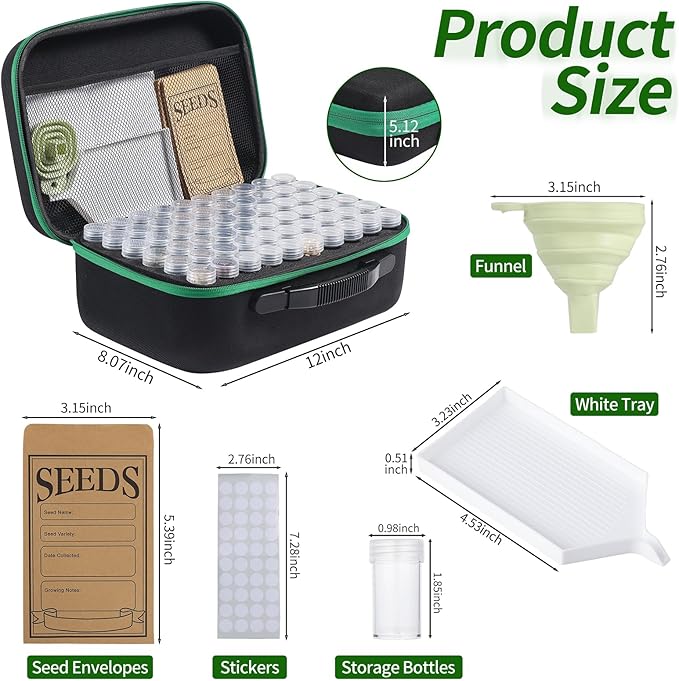 Seed Storage Box, Portable Seed Saving Box, Sturdy Seed Organizer Kit Seed Envelopes Funnel Label, Seed Container for Flower Plants Vegetable Seed, L-120 Slots