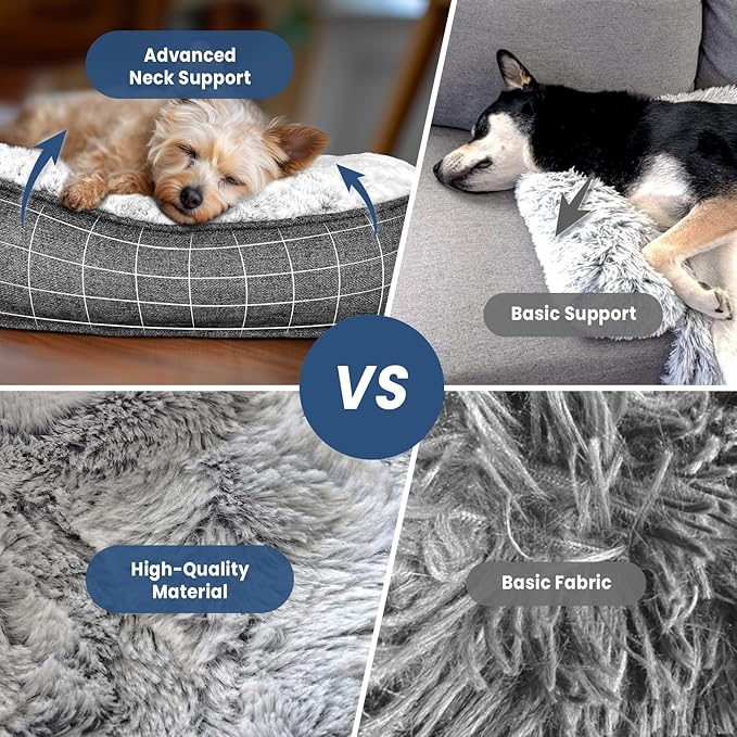 Calming Extra Large Dog Couch Bed, 45 x 37 inch Waterproof Memory Foam Dog Bed for Couch, Durable Fluffy Fuzzy Dog Bed Mats with Washable Removable Cover Protector for Sofa, Bedside - Grey