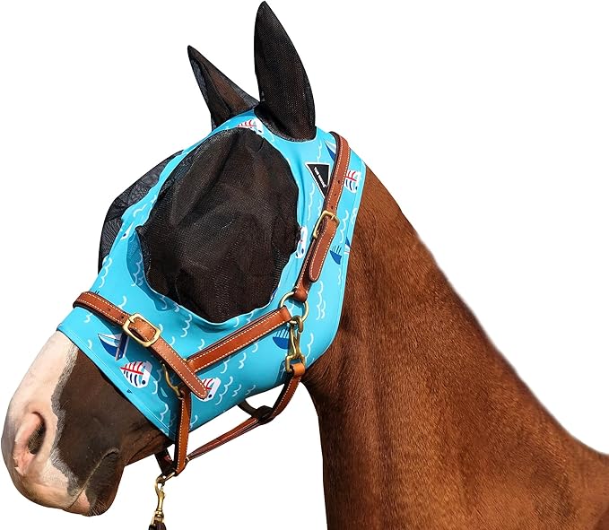 Horse Fly Mask Super Comfort Horse Fly Mask Elasticity Fly Mask with Ears We Only Make Products That Horses Like… (Sky Blue, M)