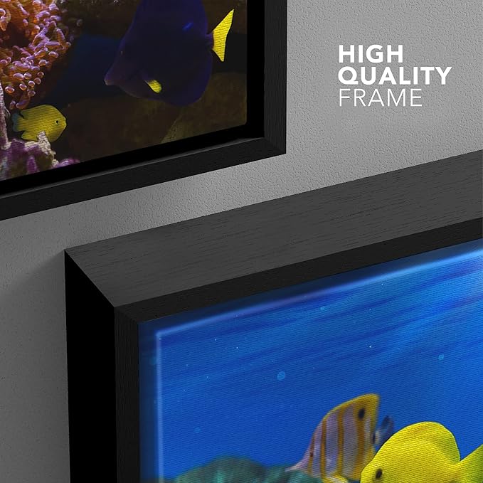 wall26 Framed Canvas Wall Art - Coral Reef and Tropical Fish Under The Ocean | Modern Home Art Framed Canvas Prints Gallery Wrap Giclee Printing & Ready to Hang - 24"x36" Black