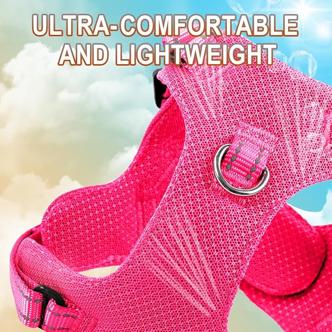 Dog Harness Step in Dog Vest Harness, Reflective Adjustable Puppy No Pull Harness Breathable Soft for Small and Medium Dogs Cats, Pink, XXS