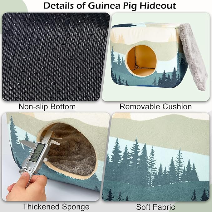 Bienbee Guinea Pig Hideout, Washable Guinea Pigs House Cozy Guinea Pigs Bed for Small Pet Bunny/Rabbit/Hamster/Chinchilla Guinea Pig Accessories Forest Landscape