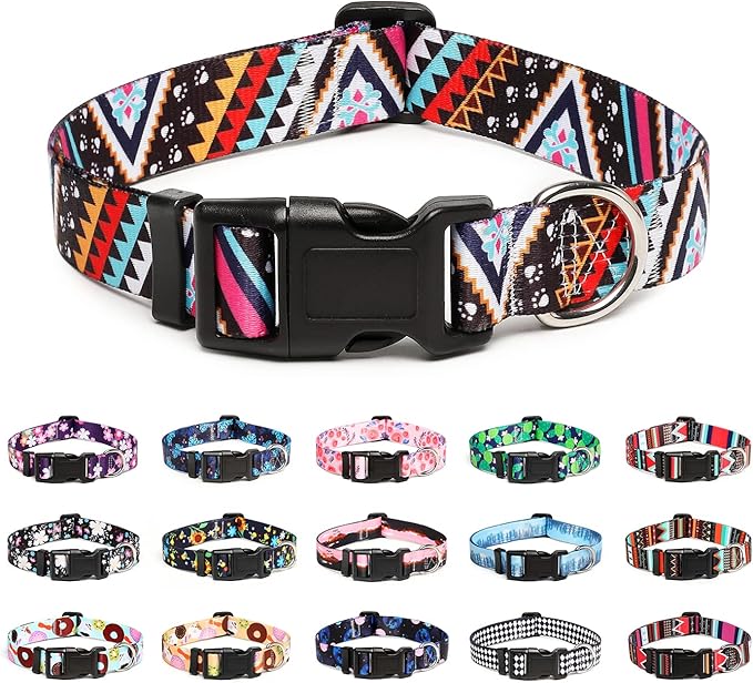 Mercano Adjustable Dog Collar - Special Design Patterns, Soft Nylon Comfortable Durable Pet Collar for Small Medium Large Dogs (L, Ethnic Pink)