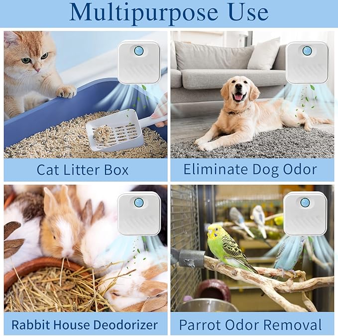 Smart Cat Litter Deodorizer，Dust-Free Cat box Deodorizer Rechargeable 4000 mAh，for All Kinds of Cat Litter Box Bathroom Wardrobe Kitchen and Small Area, White