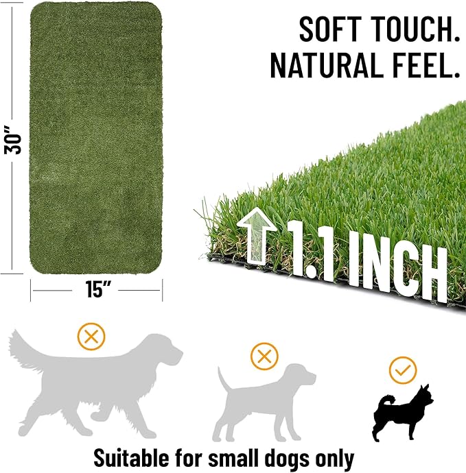 Ottomanson Pet Training Collection Easy Clean Indoor/Outdoor Reusable Training Grass Pad, 15" x 30", Green