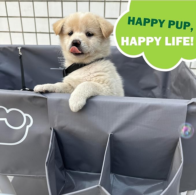 Elevated Dog Bathtub, Portable Dog Washing Station for Home with Towel Bar & Storage, Folding Pet Bath Tub for Small & Medium Dogs