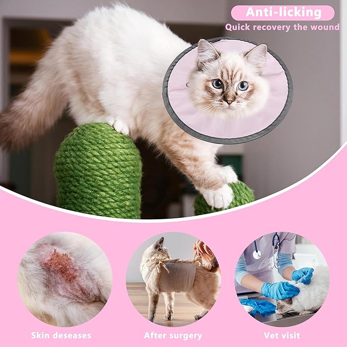 Lightweight Cat Cone Collar Soft, Soft Comfortable Cat Recovery Collar After Surgery, Elizabethan E Collar for Cats, Cone for Cats to Stop Licking (Pale Pink, Small)