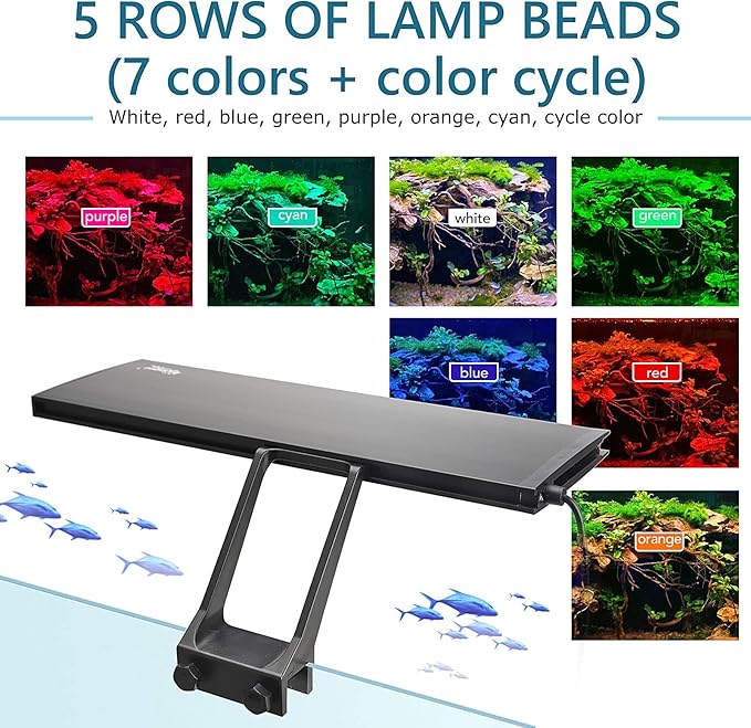 hygger Clip On 24/7 Lighting Aquarium LED Light,Sunrise-Daylight-Moonlight and DIY Mode, Adjustable Timer/Brightness Fish Tank Light with 7 Colors for Planted Tank (14W for 12~20in Tank)