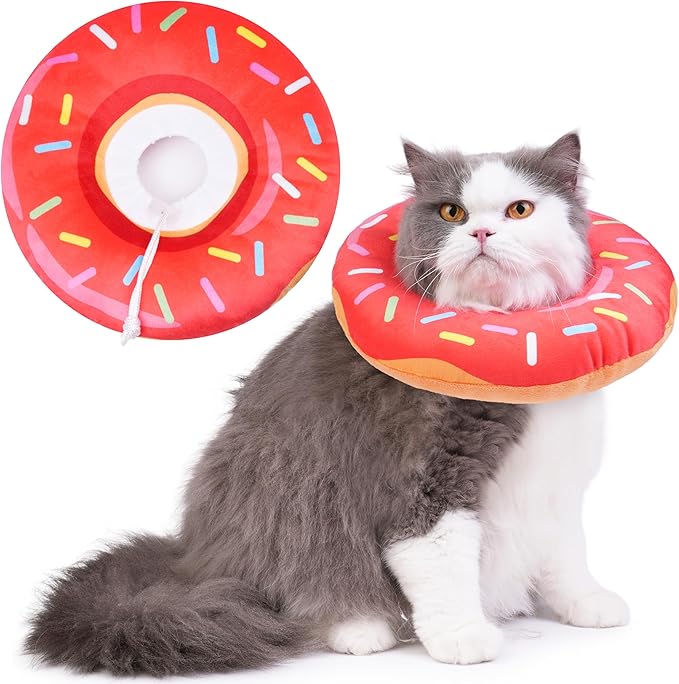 Cat Cone Collar Soft, Cat Recovery Collar for Wound Healing Cute Donut Adjustable Kitten Cones to Stop Licking Comfortable Lightweight Neck Elizabethan Collars for Kittens After Surgery