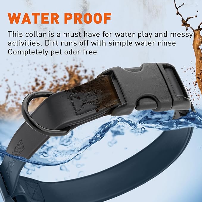 Dogline Biothane Waterproof Dog Collar with Quick Release Buckle Strong Coated Nylon Webbing with Odor- Proof for Easy Care Easy to Clean Fits Small Medium Large Dogs, Black 5/8" W 9-14" L