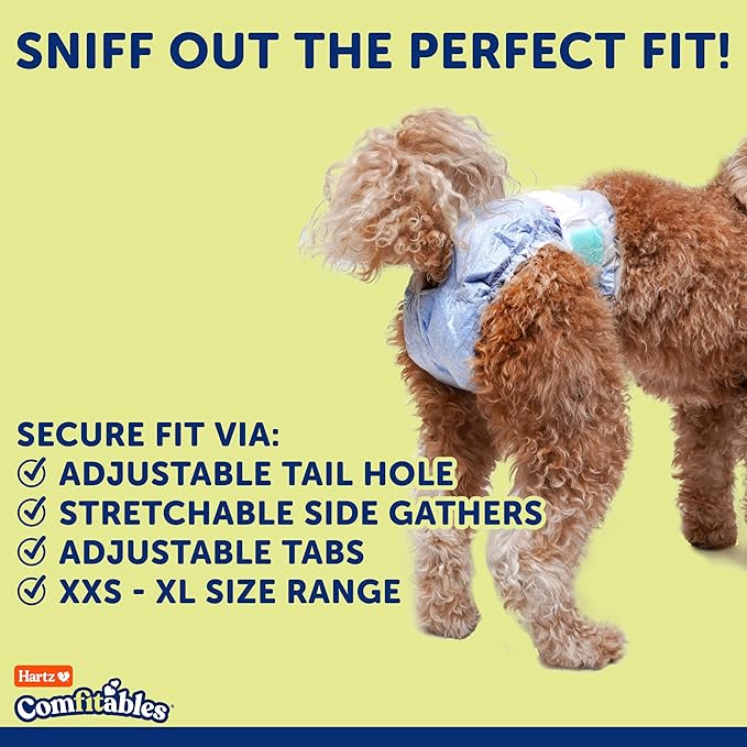 New! Hartz® Comfitables® Disposable Dog Diapers, Size XS 38 count, Comfortable & Secure Fit, Easy to Put On, Super Absorbent Male and Female Diaper