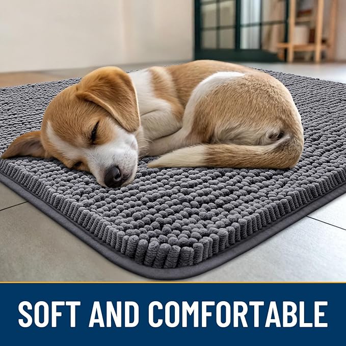 Smiry Dog Door Mat for Muddy Paws 36x24, Absorbs Moisture and Dirt Doormat, Non-Slip Washable Quick Dry Chenille Front Door Mat Indoor Entrance, Entryway Carpet for Inside Floor, Dark Grey