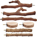 7-Piece Bird Perch Set: 3 Grapevine Paw Grinding Forks, 2 Wood Stands & 2 Hammocks - Cage Accessories for Parakeets, Cockatiels, Conures, Budgies