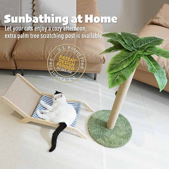 PETKARAY Cat Scratching Post with Cat Beach Chair, 36" Tall Palm Tree Cat Scratching Post, Large Sisal Cat Scratcher for Indoor Kittens