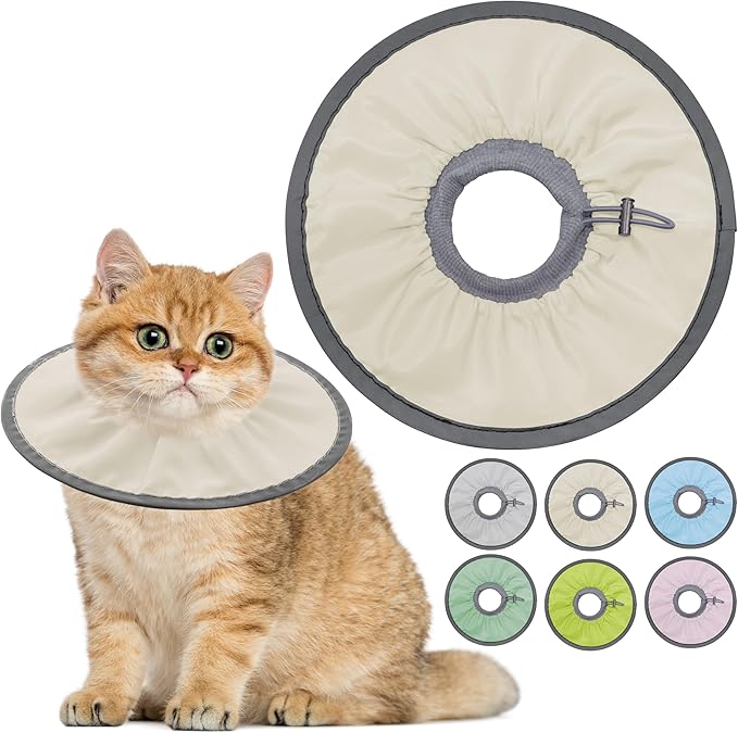 Lightweight Cat Cone Collar Soft, Soft Comfortable Cat Recovery Collar After Surgery, Elizabethan E Collar for Cats, Cone for Cats to Stop Licking (Khaki, Small)