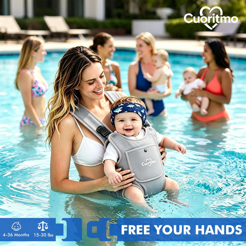 Neoprene Baby Carrier for Newborn to Toddler, Waterproof Front Carry Holder with Adjustable Straps, Lightweight for Beach, Pool & Summer, Light Bule