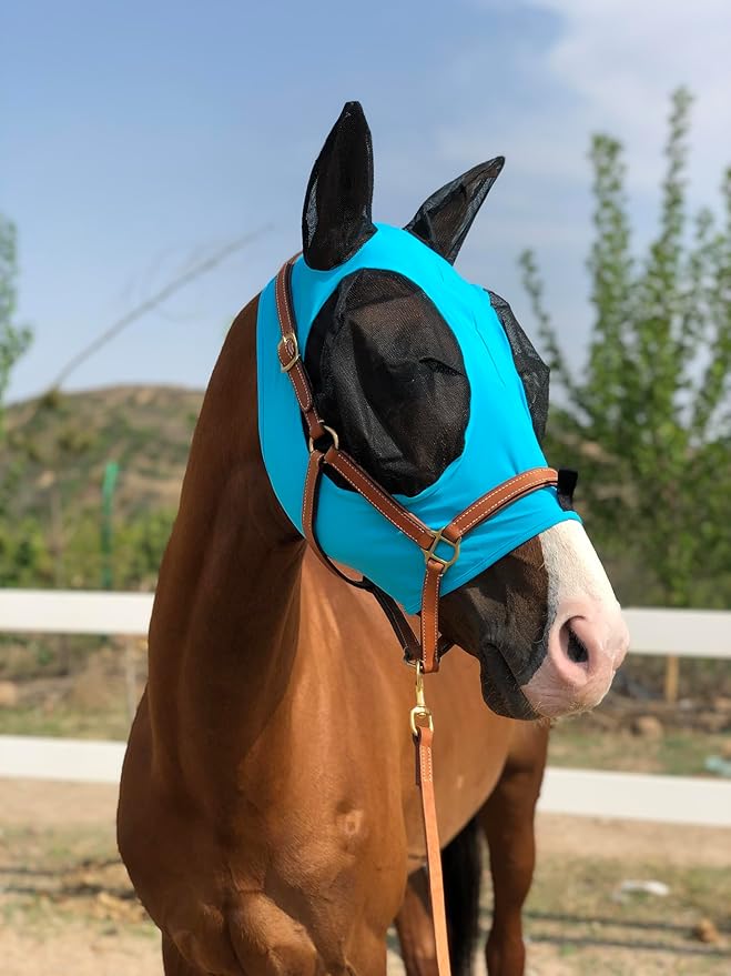 Horse Fly Mask Super Comfort Elasticity Horse Fly Mask with Ears We Only Make Products That Horses Like… (Pacific Blue, L)